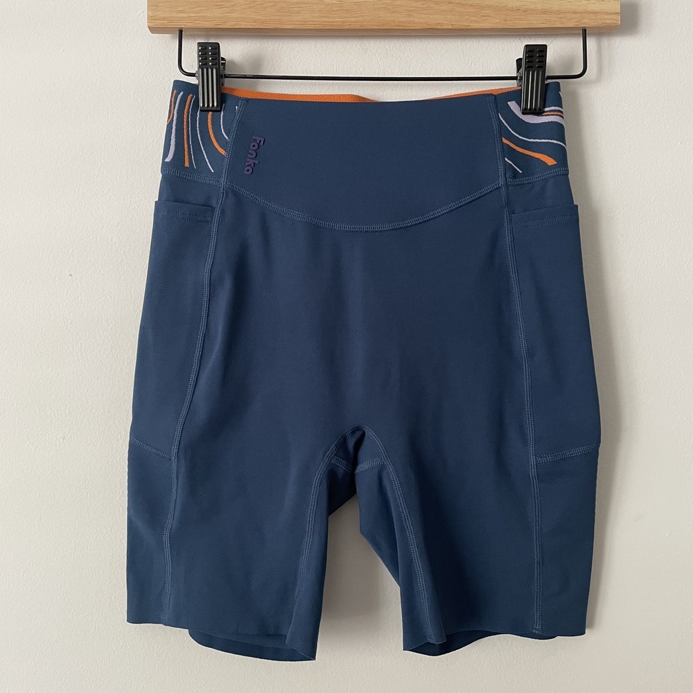 Fanka Lift N Curve 5" Sculpt Biker Shorts Blue Sz S Performance Training Pockets